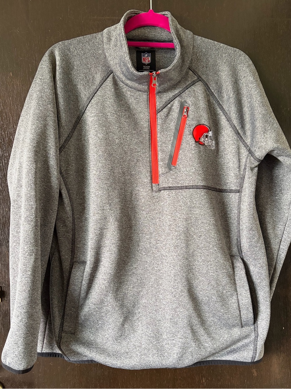 NFL team apparel Cleveland browns half zip sweatshirt. Size large